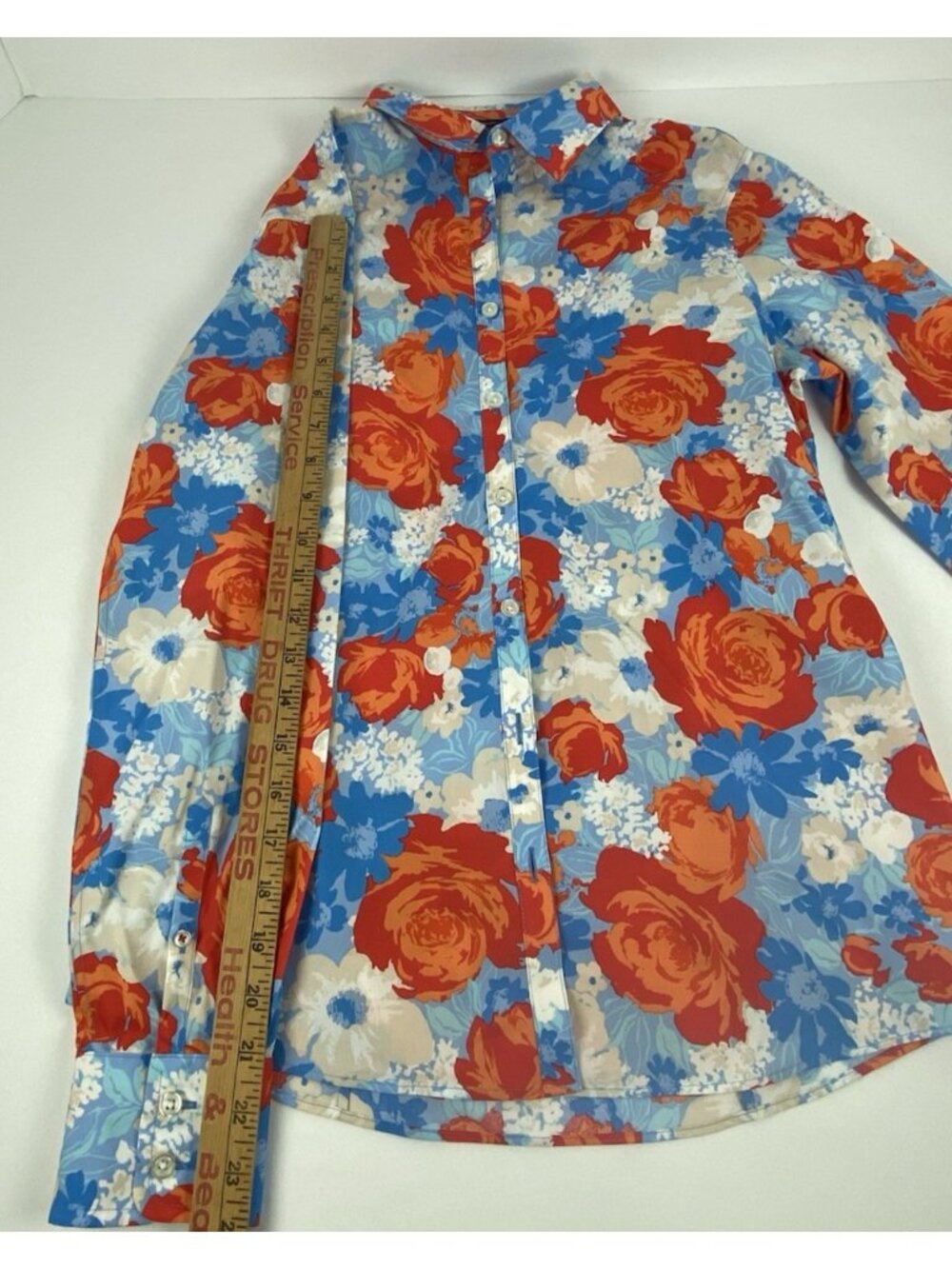 Lands End Size 2 No Iron Supima Cotton Blue Tangerine Zest Floral Button-Up Top - Picture 12 of 13